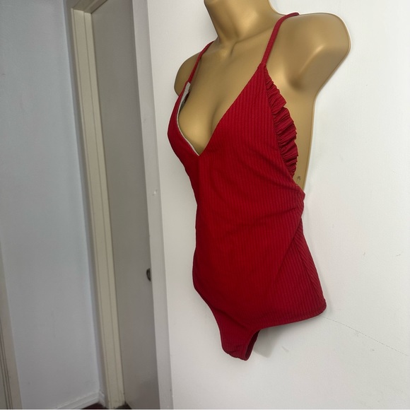 Made By Dawn Revolve Red Butterfly Root Ribbed Ruffle One Piece Swimsuit NWT S - Picture 7 of 16